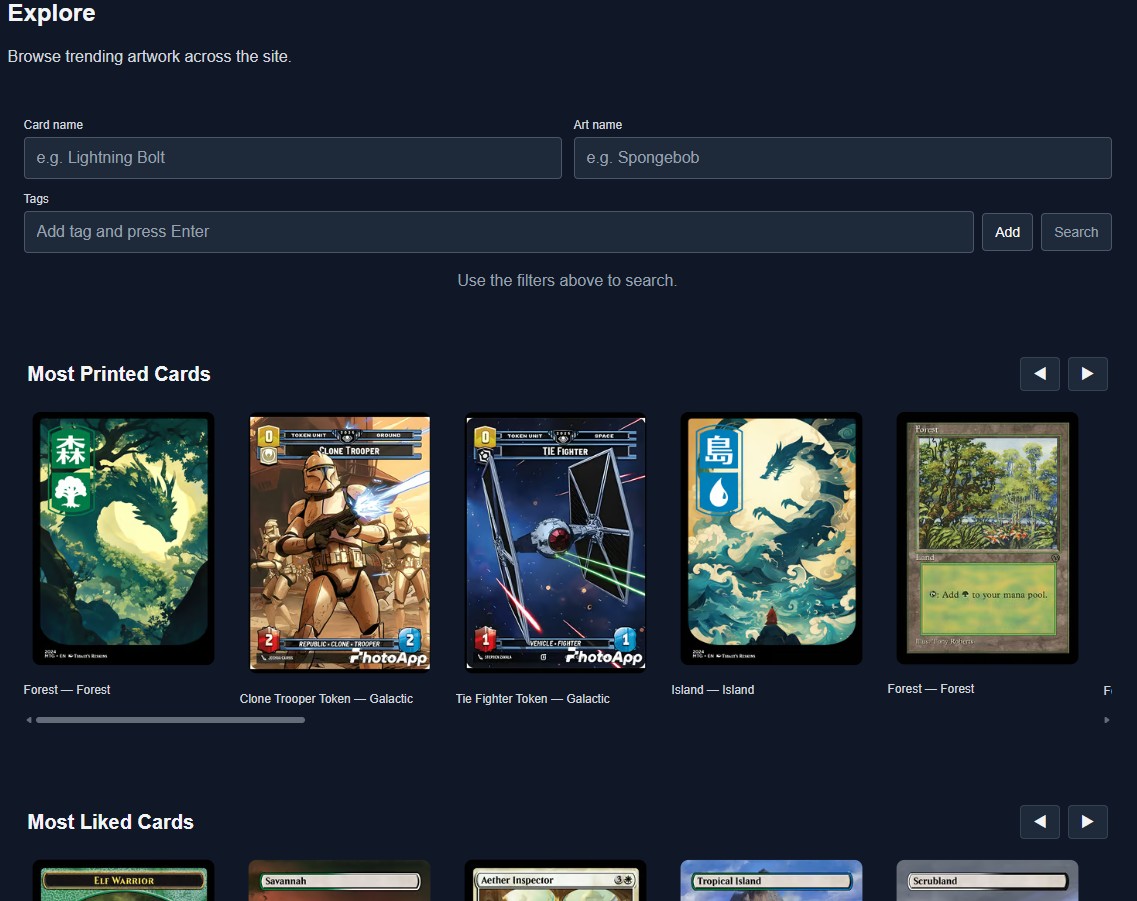 Explore Card Art Page